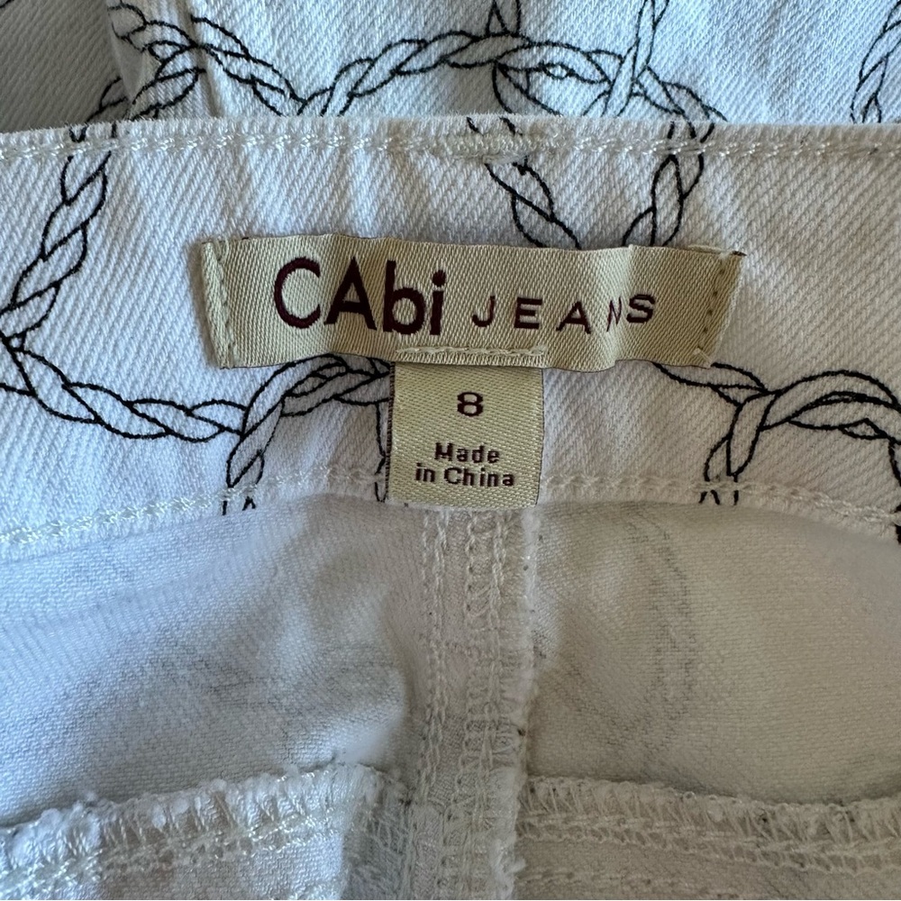 CAbi White Cropped Jeans with Black Rope Design - Picture 3 of 4